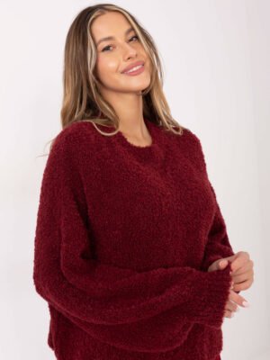 Alternative view of Bouclé mezgimo megztinis su vilna "CAROL" bordo