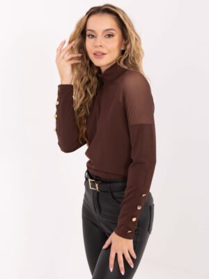 Alternative view of Elegantiška palaidinė su permatomo tinklelio detalėmis "GODA" ruda