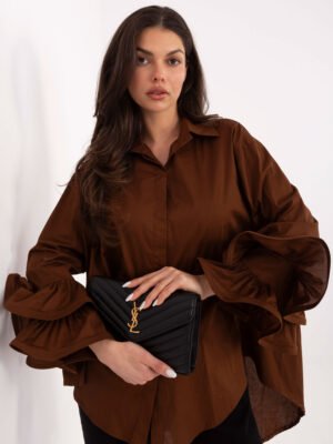 Alternative view of Ilgi marškiniai su išskirtinėmis klostuotomis rankovėmis "SILVIA" ruda