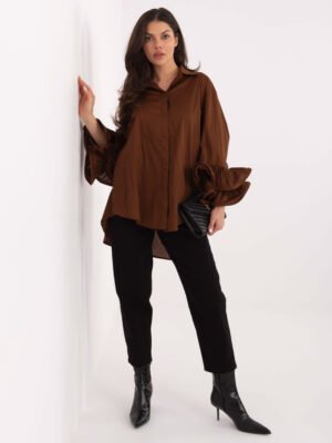 Ilgi marškiniai su išskirtinėmis klostuotomis rankovėmis "SILVIA" ruda