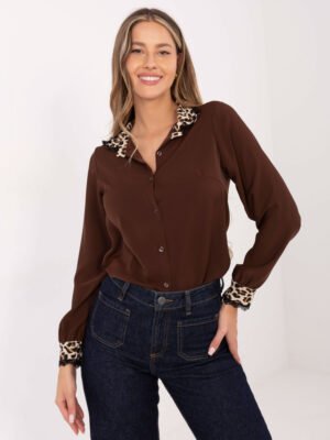 Alternative view of Marškiniai su leopardo rašto apykakle ir rankogaliais "SABINA" ruda