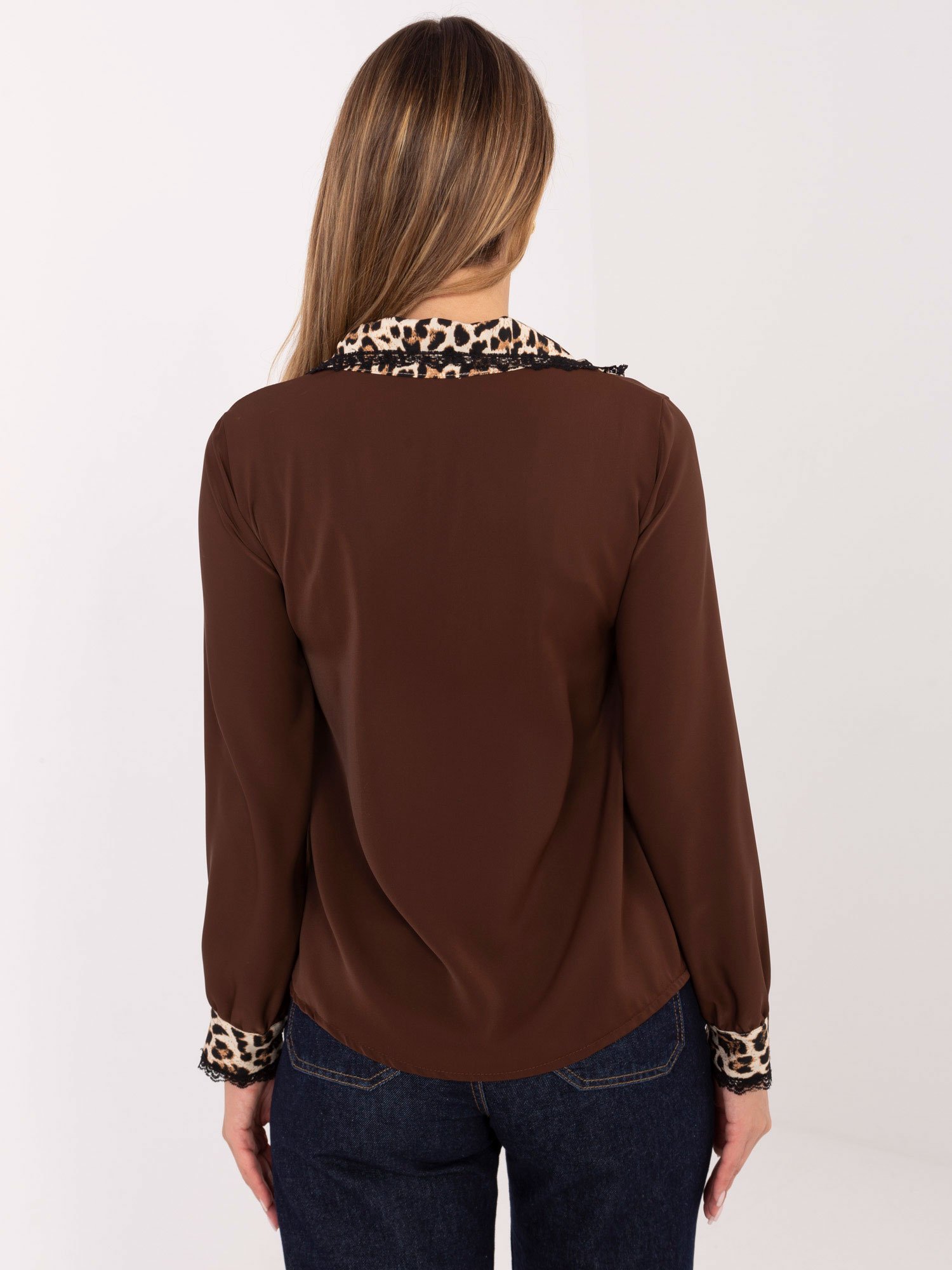 Marškiniai su leopardo rašto apykakle ir rankogaliais "SABINA" ruda - Image 4