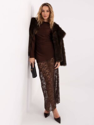 Alternative view of Puošni ilga suknelė su nėriniais "GABIJA" ruda