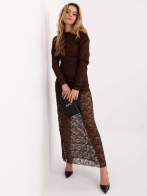 Puošni ilga suknelė su nėriniais "GABIJA" ruda