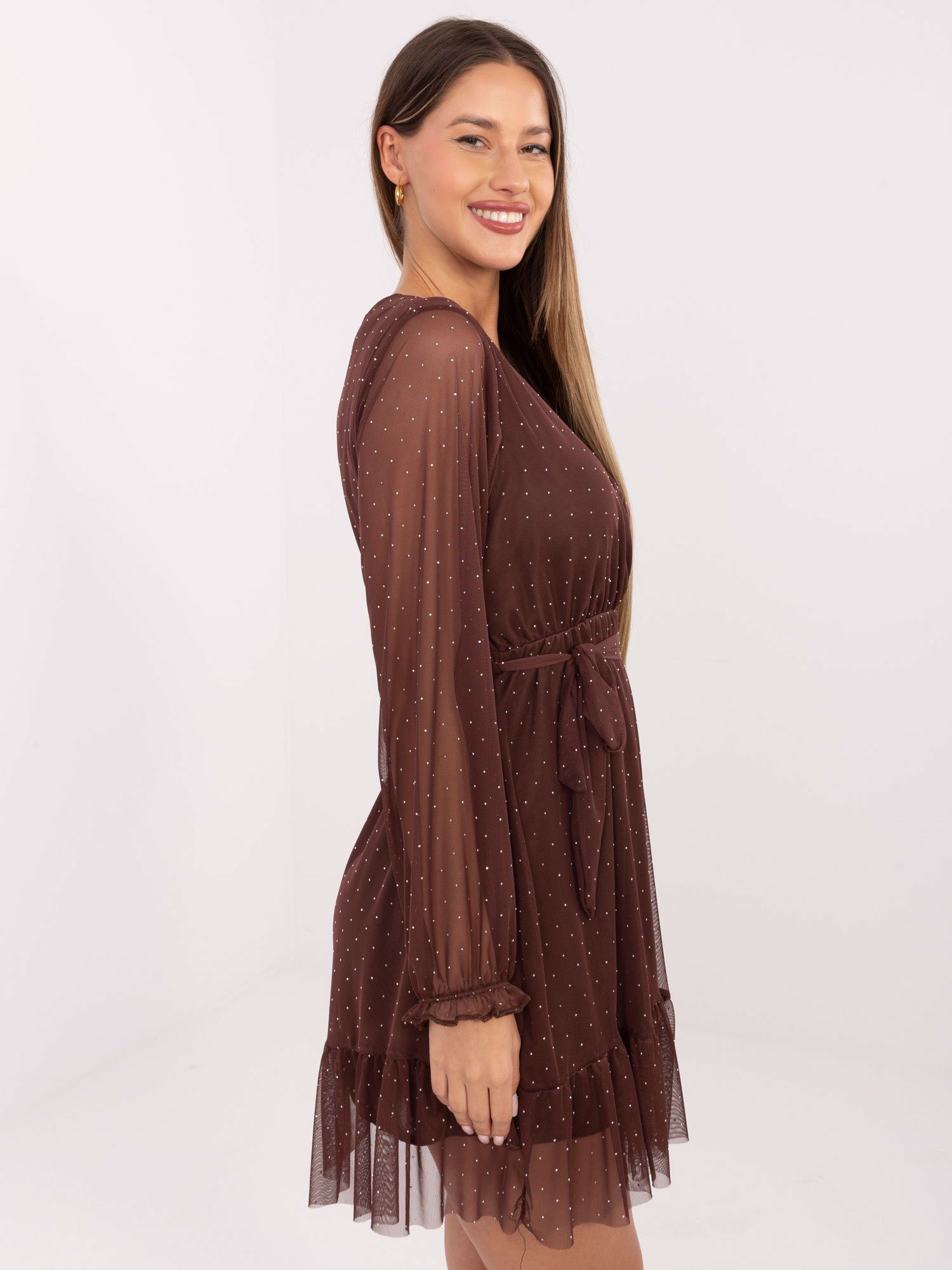 Lengva tiulio suknelė su mini taškeliais "JUDY" ruda - Image 4