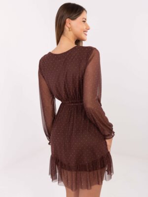 Alternative view of Lengva tiulio suknelė su  mini taškeliais "JUDY" ruda