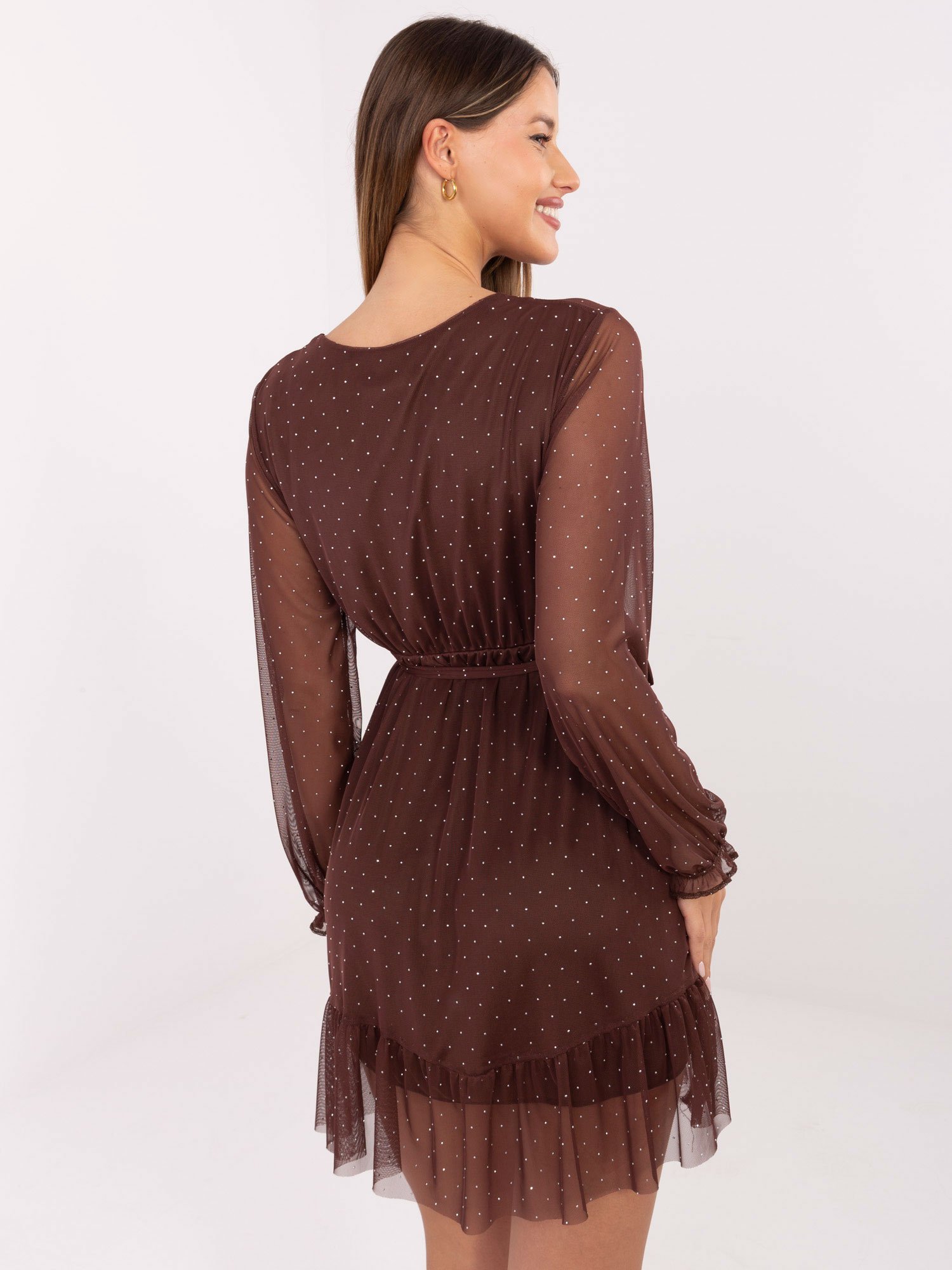 Lengva tiulio suknelė su mini taškeliais "JUDY" ruda - Image 2