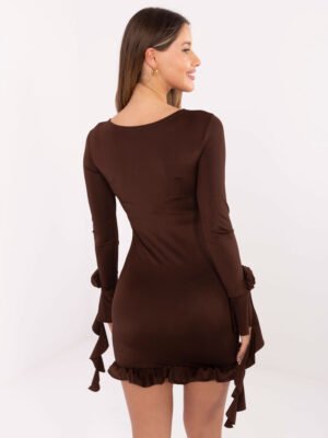 Alternative view of Suknelė su originaliu rožių akcentu ant rankovių "KAREN" ruda