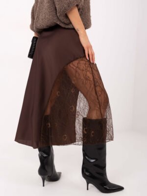 Alternative view of Išraiškingas sijonas su permatomų nėrinių intarpu "PAULA" ruda