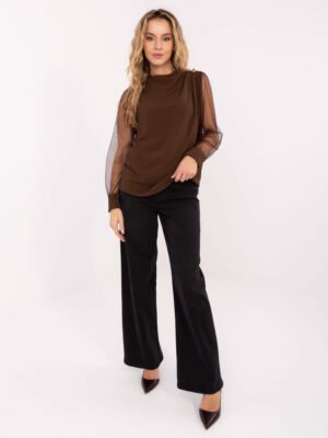 Alternative view of Subtili elegantiška palaidinė su tinklelio rankovėmis "ELIJA" ruda