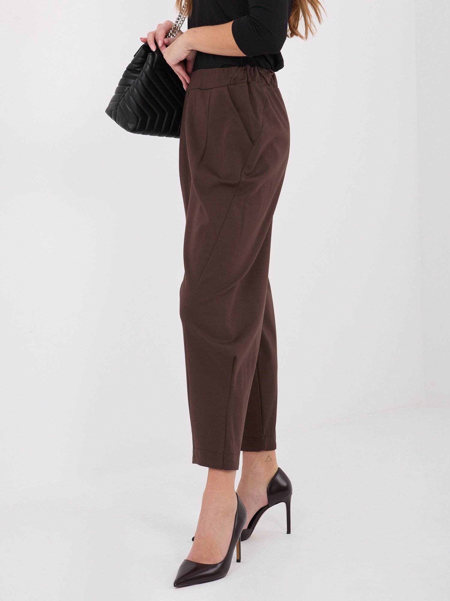 Aukšto liemens 7/8 ilgio laisvo kirpimo kelnės"ALEXA" ruda - Image 3