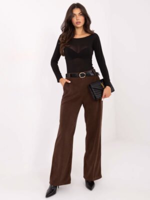 Alternative view of Stilingos velvetinės platėjančios kelnės su aukštu liemeniu "ELLI" ruda
