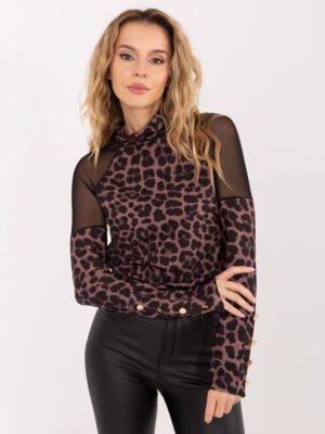 Alternative view of Elegantiška palaidinė su permatomo tinklelio detalėmis "GODA leopard" ruda/juoda