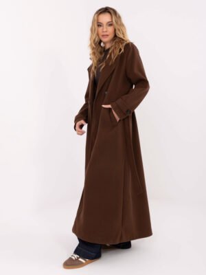 Klasikinis ilgas paltas su dvieiliu užsegimu "SELIA" ruda
