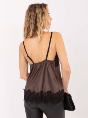 Alternative view of Palaidinė iš eko odos su nėriniais "ISLA" ruda