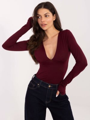 Prigludusi palaidinė su rankovėmis ant nykščių "Endera" bordo