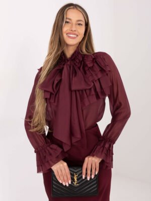 Alternative view of Švelniai permatomi marškiniai su raukiniais ir kaspinu "DIANA" bordo