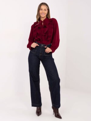 Marškiniai su plisuotais raukiniais ir dekoratyviu kaklo raišteliu "EVELYN" bordo