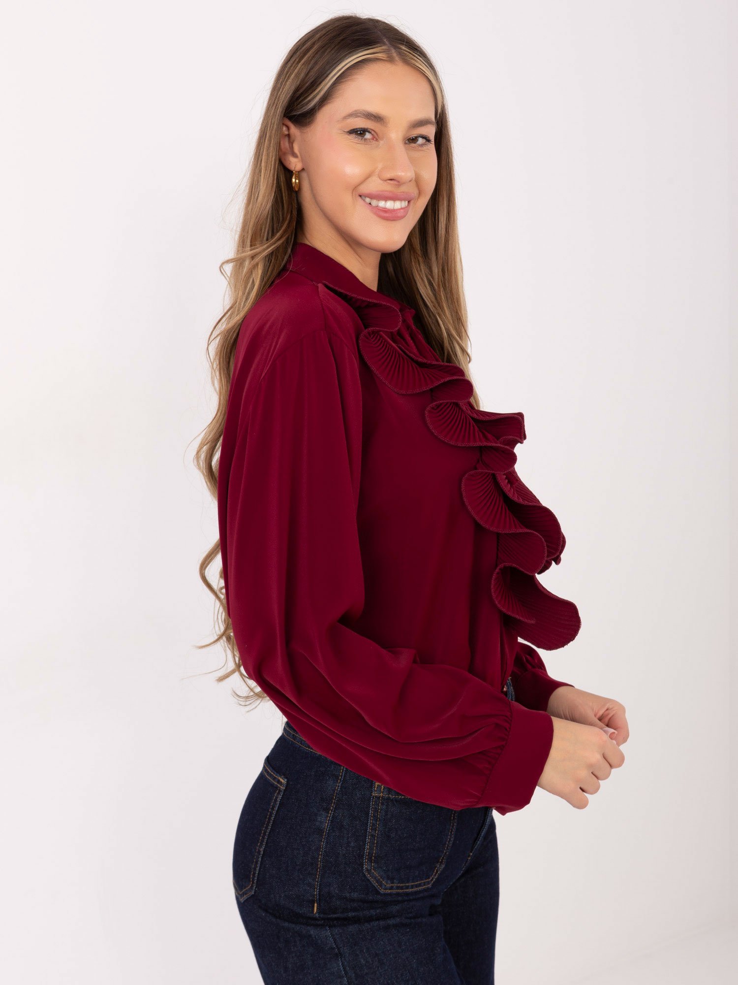 Marškiniai su plisuotais raukiniais ir dekoratyviu kaklo raišteliu "EVELYN" bordo - Image 2