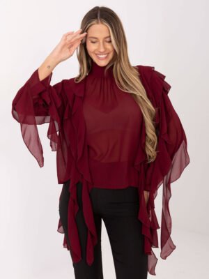 Išskirtinė palaidinė su ilgais plazdančiais raukiniais "CASCADE" bordo