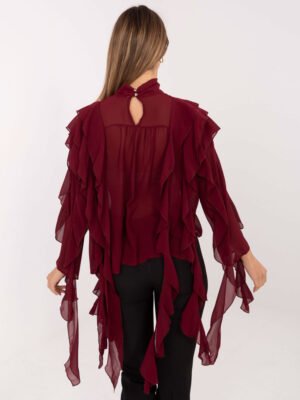 Alternative view of Išskirtinė palaidinė su ilgais plazdančiais raukiniais "CASCADE" bordo