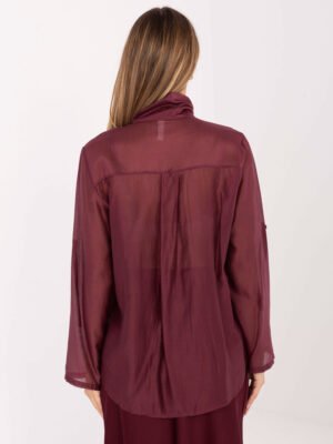 Pol pl Burgundowa rozpinana koszula z kokarda 415762