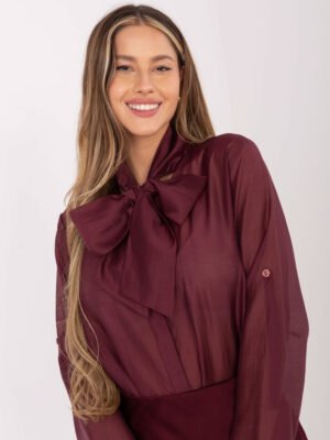 Pol pl Burgundowa rozpinana koszula z kokarda 415762