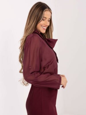 Pol pl Burgundowa rozpinana koszula z kokarda 415762