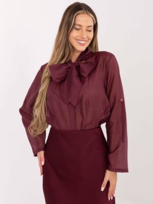 Pol pl Burgundowa rozpinana koszula z kokarda 415762