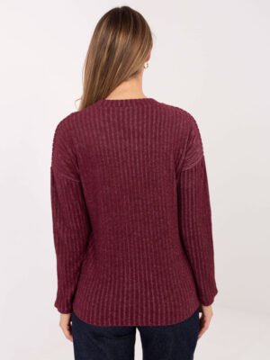 Alternative view of Megztinis su stulpelio raštu ir dekoratyvine emblema "Roberta" bordo