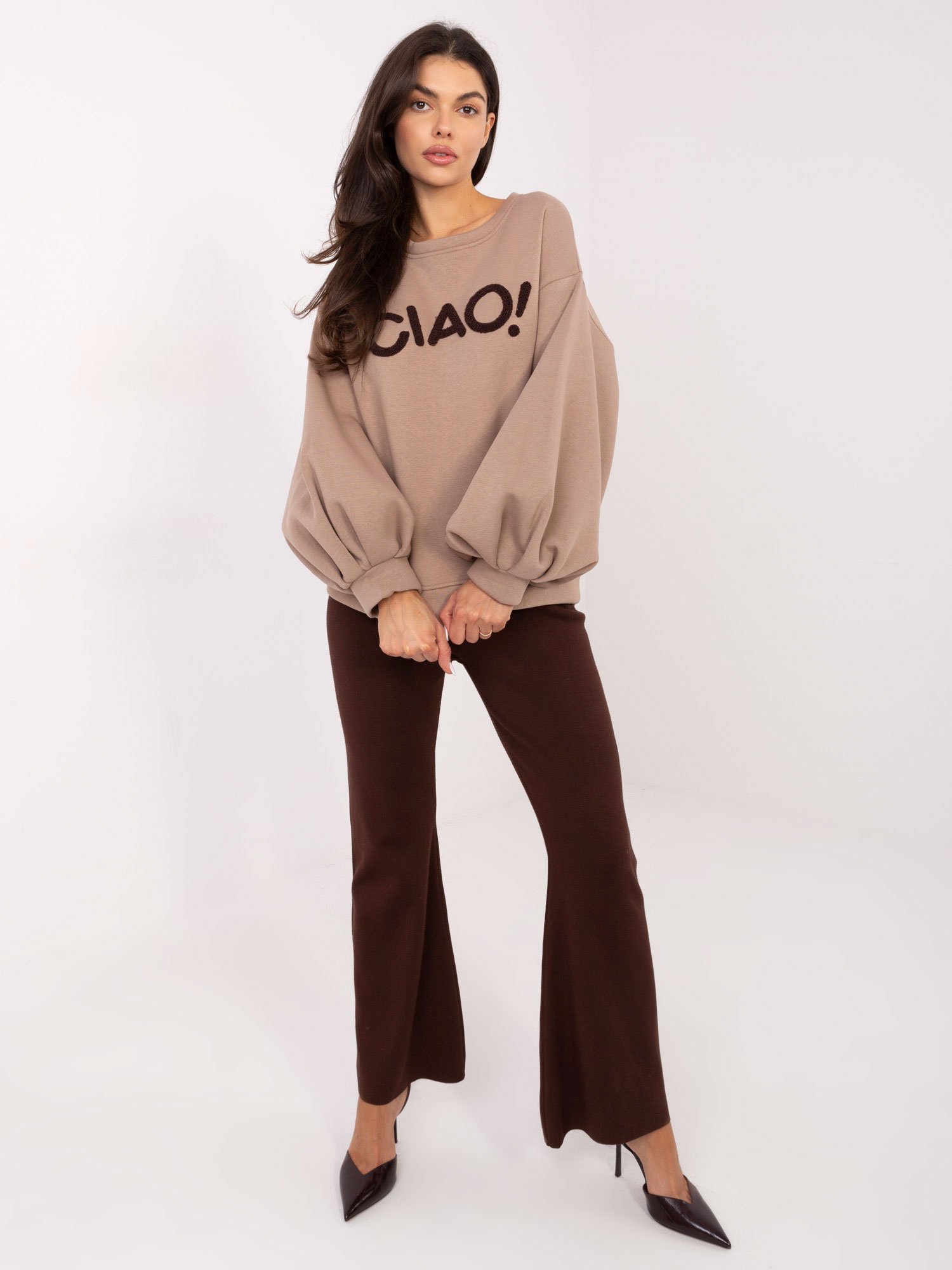 Džemperis su užrašu "CIAO" tamsi smėlio - Image 2