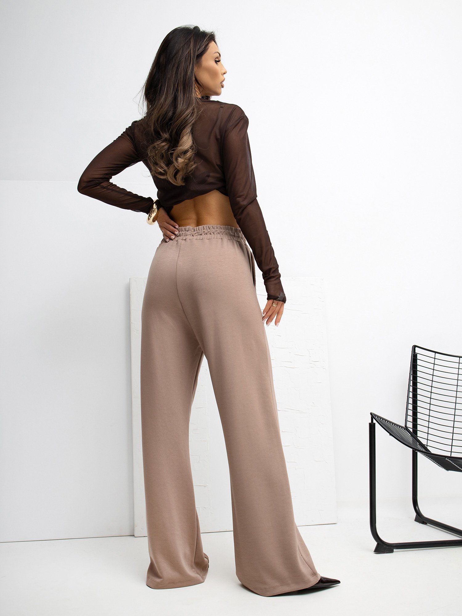 Plataus modelio laisvalaikio kelnės "Basic Wide Leg" tamsi smėlio - Image 5
