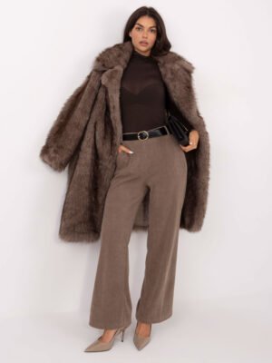 Stilingos velvetinės platėjančios kelnės su aukštu liemeniu "ELLI" tamsi smėlio