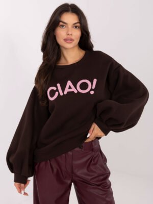 Džemperis su užrašu "CIAO" tamsiai rudas
