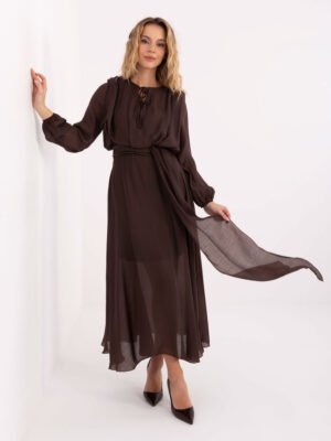 Elegantiška krentančio audinio suknelė "TAYLOR" tamsiai ruda