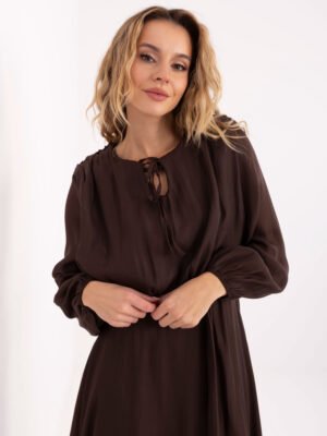 Alternative view of Elegantiška krentančio audinio suknelė "TAYLOR" tamsiai ruda