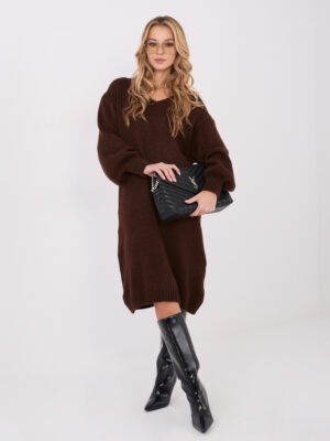 Ilga megzta suknelė su mohera "BRIANA" tamsiai ruda