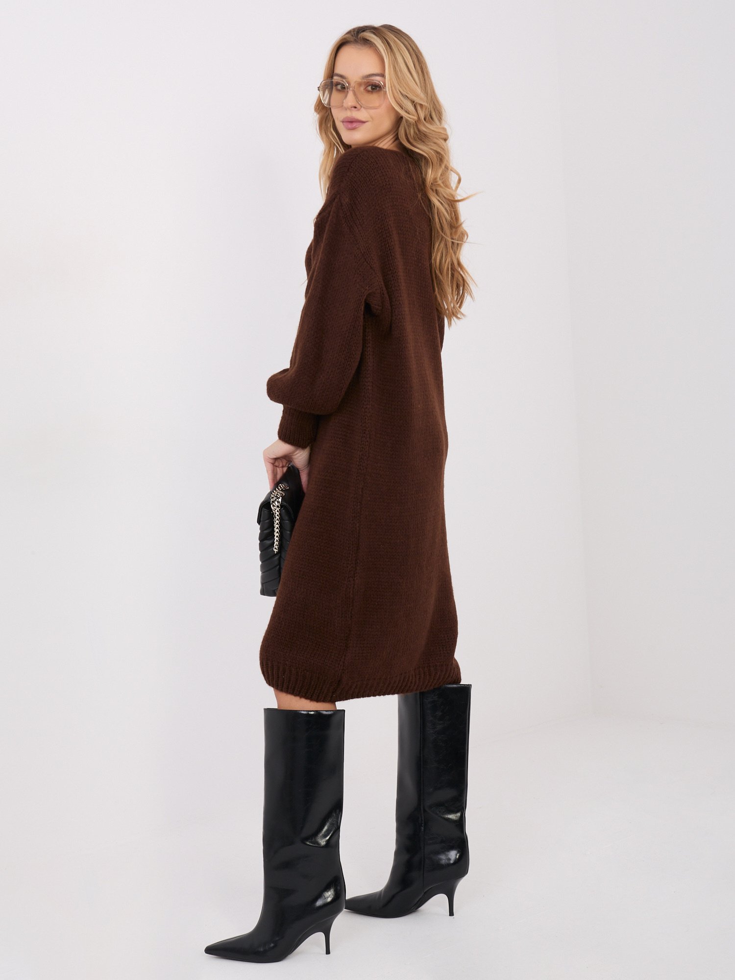 Ilga megzta suknelė su mohera "BRIANA" tamsiai ruda - Image 3