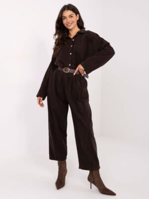 Laisvalaikio stiliaus marškiniai su reguliuojamomis rankovėmis "SAIRA" tamsi ruda