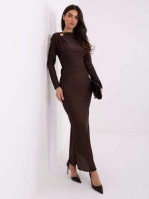 Bodis su drapiruota pečių linija ir dekoratyvine sage "BOCA" tamsi ruda