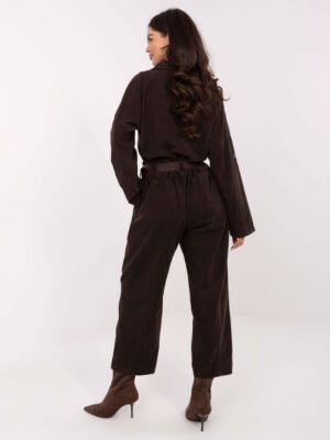 Alternative view of Velveto kelnės su klostėmis ir diržu "BONNI" tamsi ruda