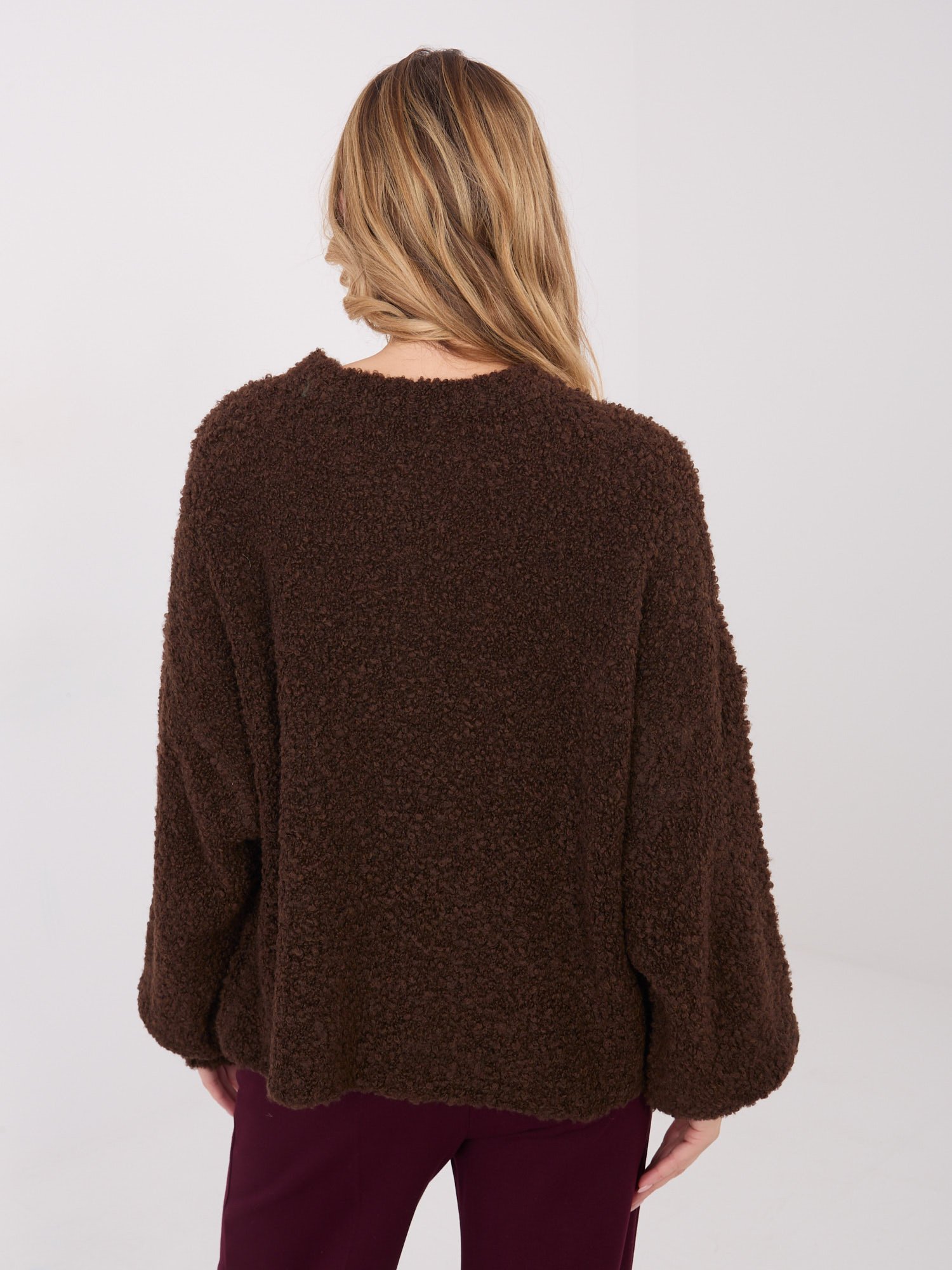 Bouclé mezgimo megztinis su vilna "CAROL" tamsiai ruda - Image 3