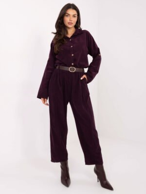Velveto kelnės su klostėmis ir diržu "BONNI" tamsi violetinė