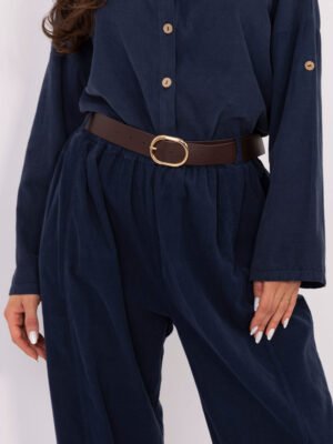 Alternative view of Velveto kelnės su klostėmis ir diržu "BONNI" tamsi mėlyna