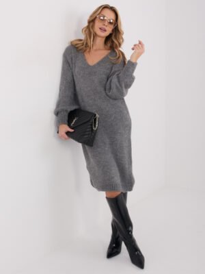 Alternative view of Ilga megzta suknelė su mohera "BRIANA" tamsiai pilka