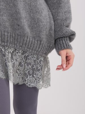 Pol pl Ciemnoszary elegancki sweter z koronka 415767