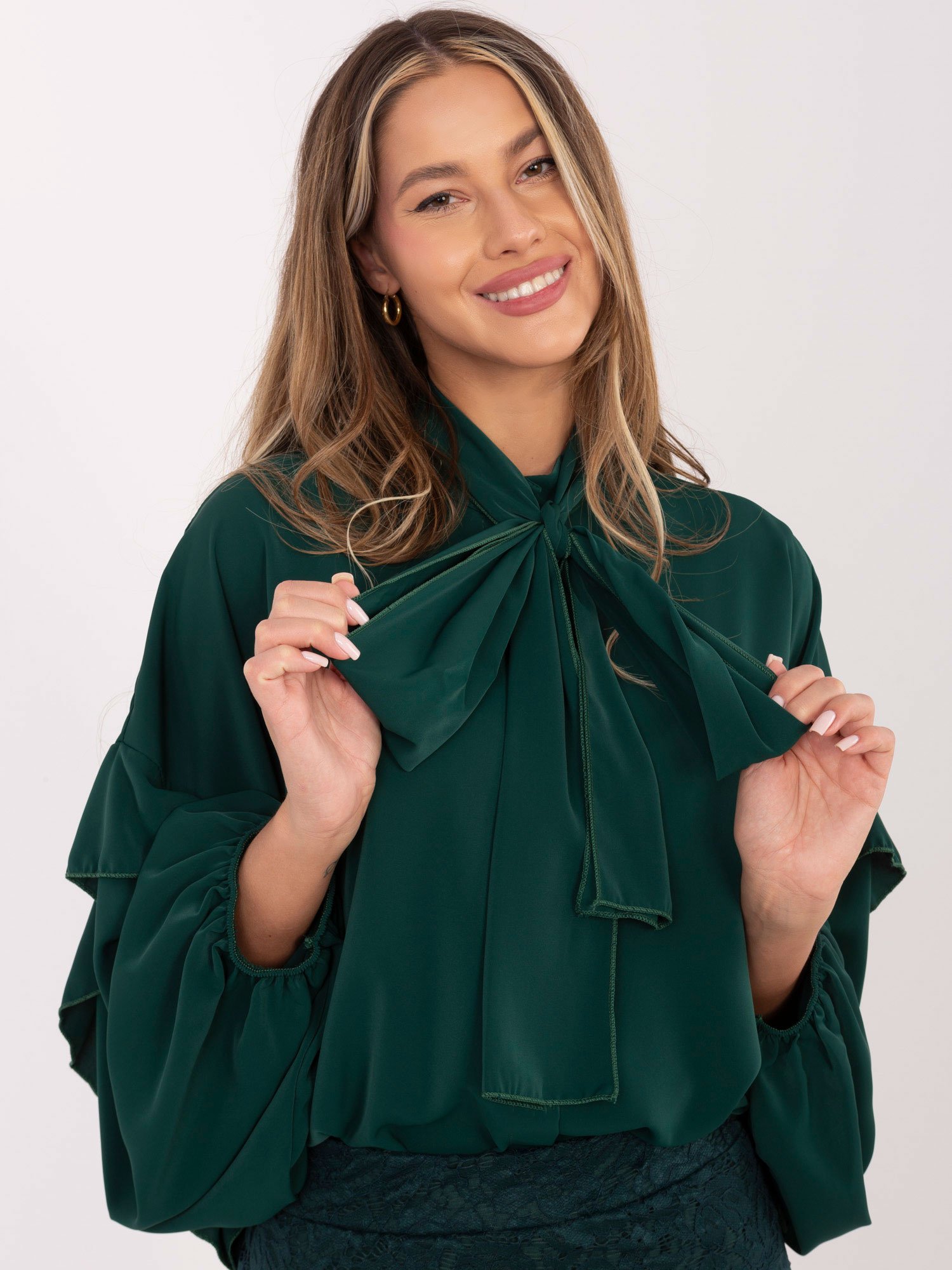 Marškiniai su kaspinu ir pūstomis rankovėmis "CHERYL" tamsi žalia - Image 5