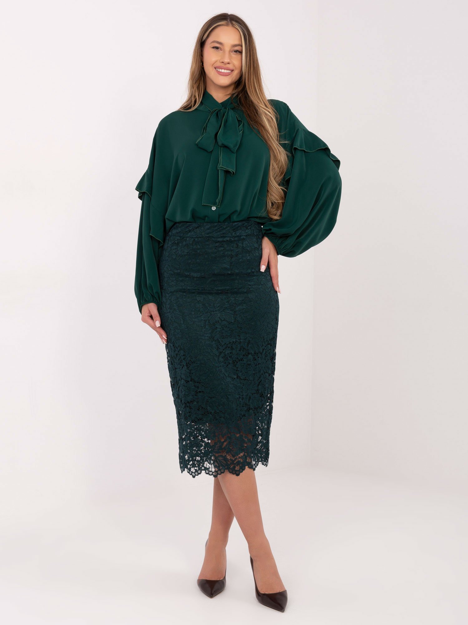 Marškiniai su kaspinu ir pūstomis rankovėmis "CHERYL" tamsi žalia - Image 2