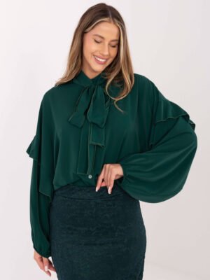 Marškiniai su kaspinu ir pūstomis rankovėmis "CHERYL" tamsi žalia