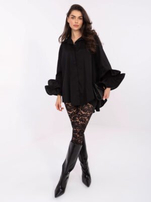 Alternative view of Ilgi marškiniai su išskirtinėmis klostuotomis rankovėmis "SILVIA" juoda